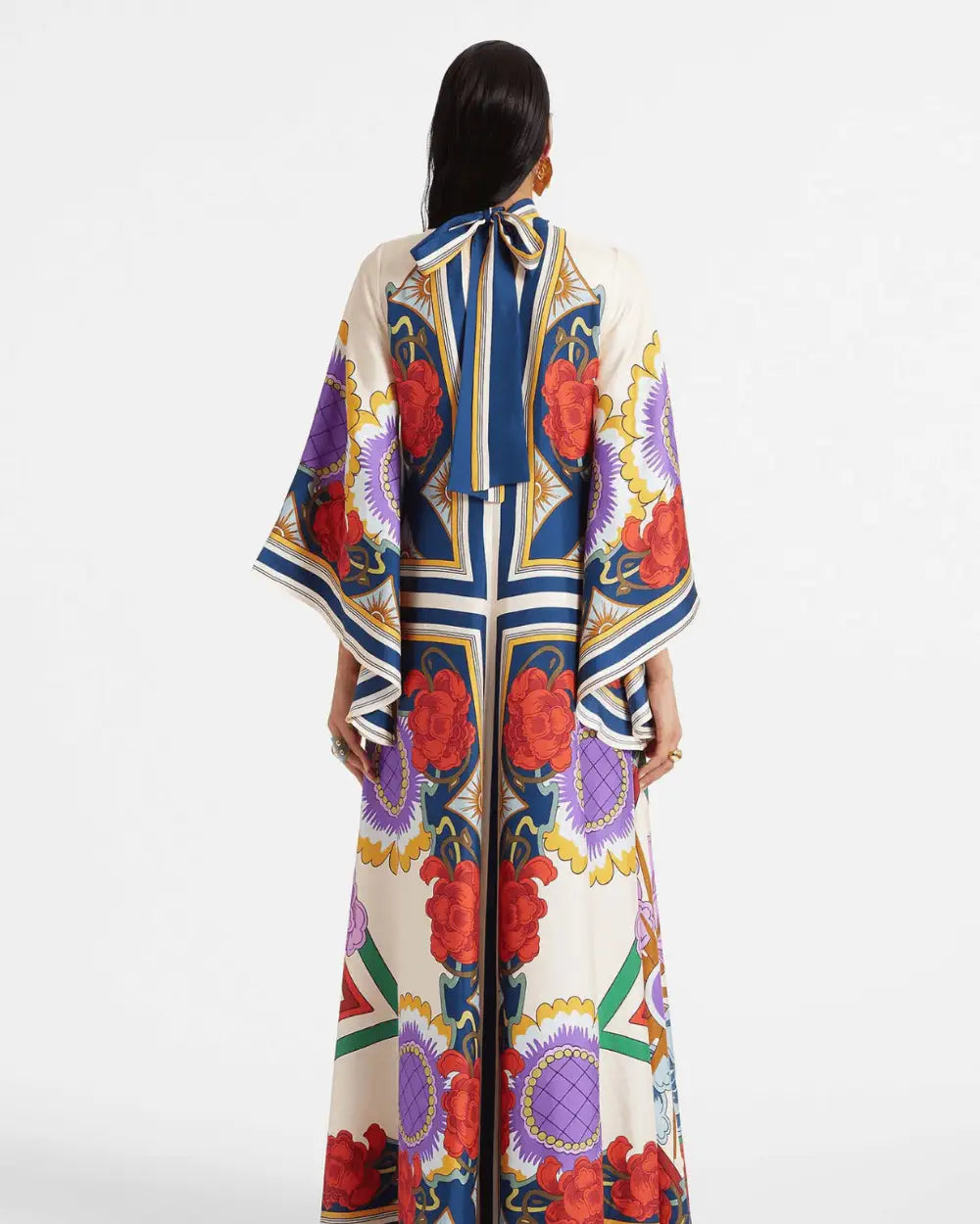 Robe kimono satin reversible motifs baroques femme Benihana