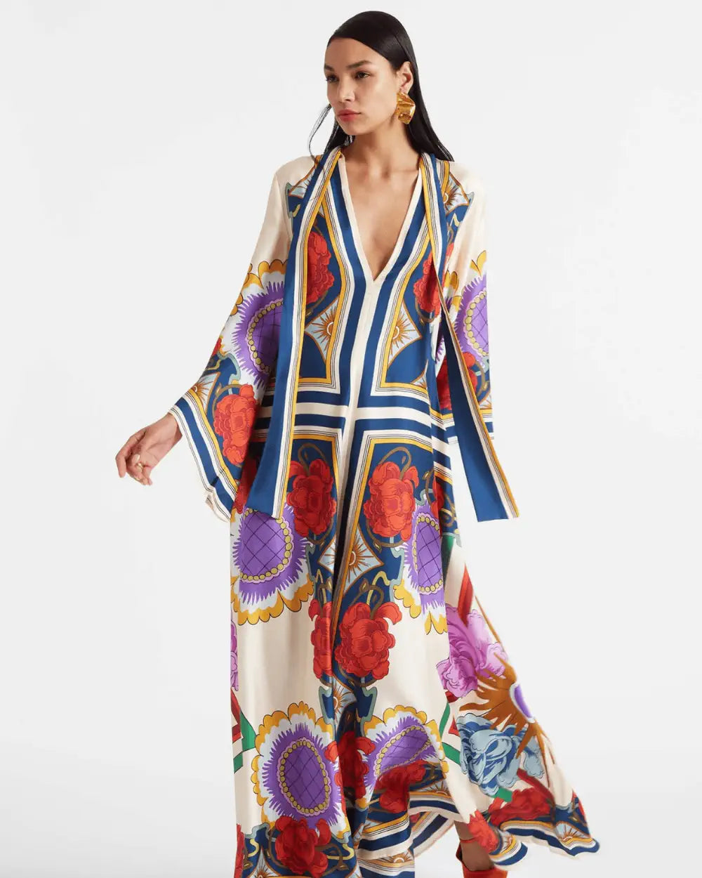 Robe kimono satin reversible motifs baroques femme Benihana