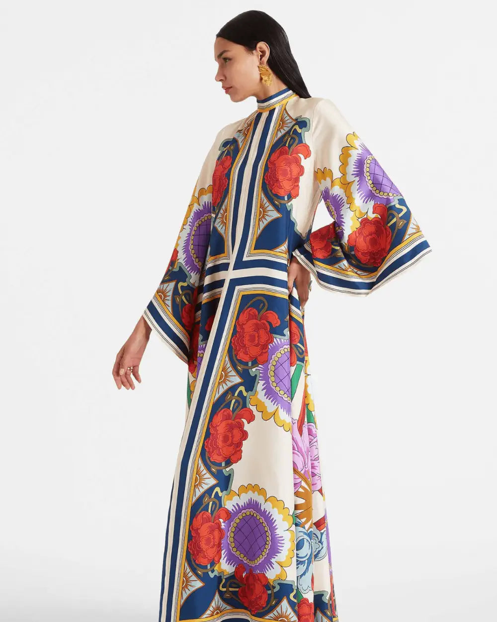 Robe kimono satin reversible motifs baroques femme Benihana