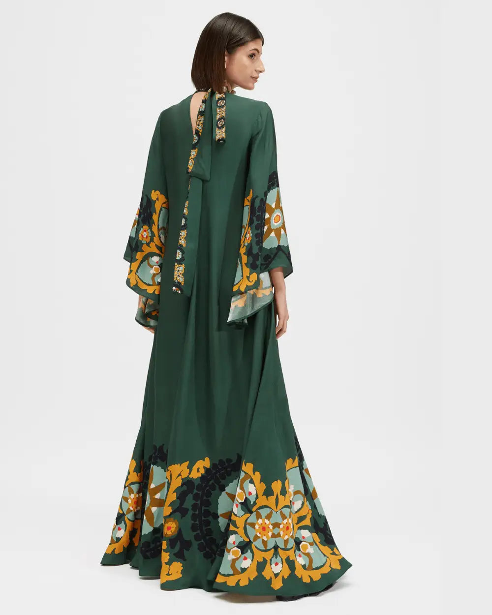 Robe kimono verte reversible avec motifs mandalas Midoriha