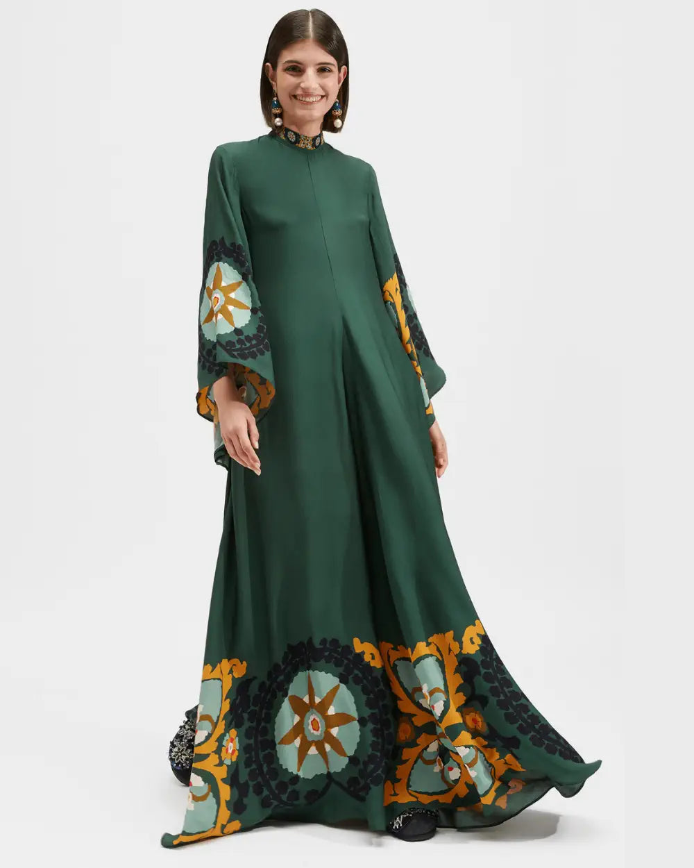 Robe kimono verte reversible avec motifs mandalas Midoriza