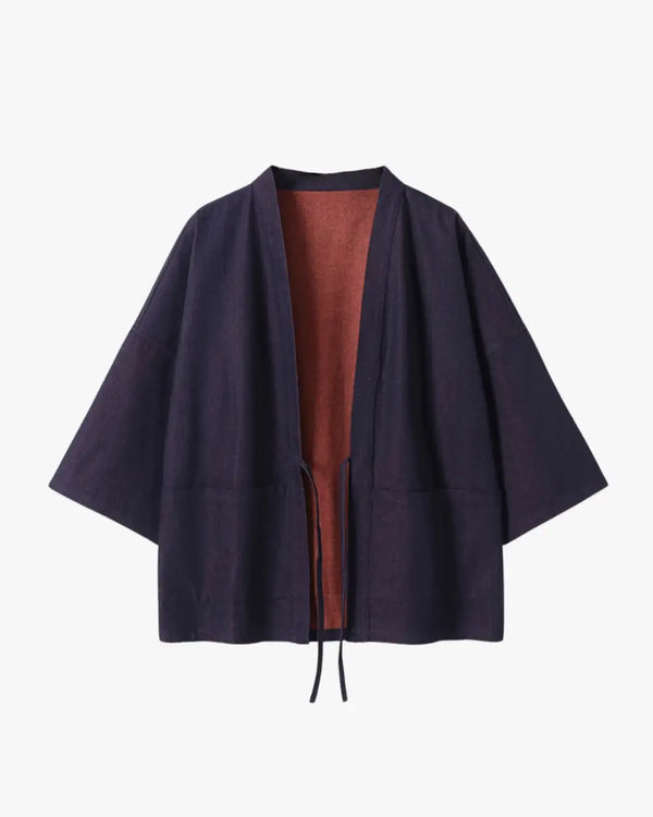 Veste kimono denim coton bleu réversible homme femme Yukiha