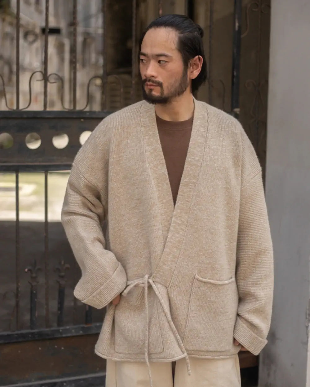 Veste kimono homme beige cardigan japonais Sando