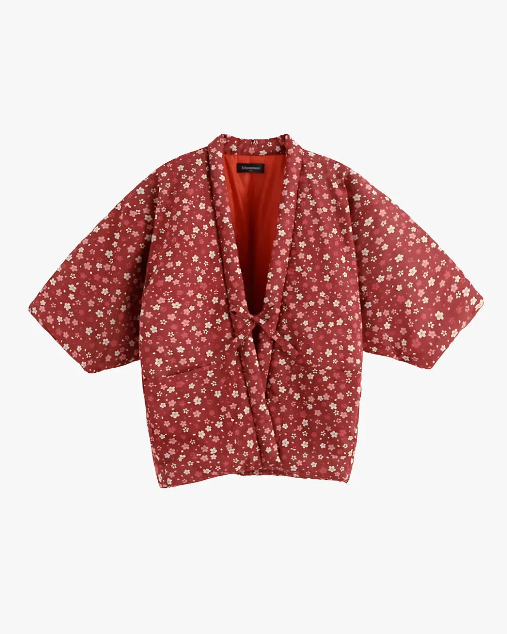 Veste kimono japonaise femme rouge et motifs fleurs Kurenai