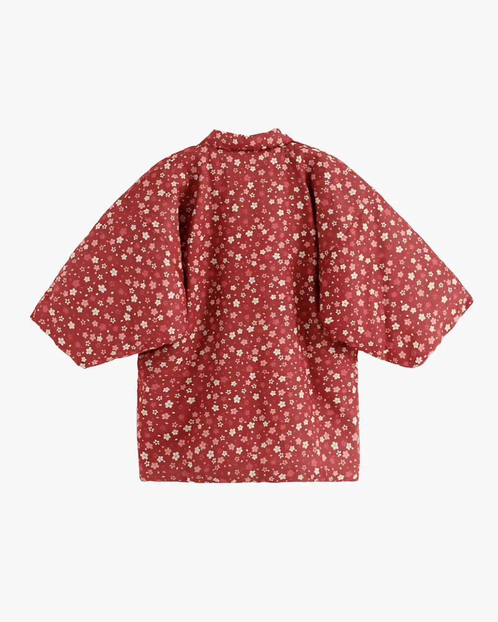 Veste kimono japonaise femme rouge et motifs fleurs Kurenai