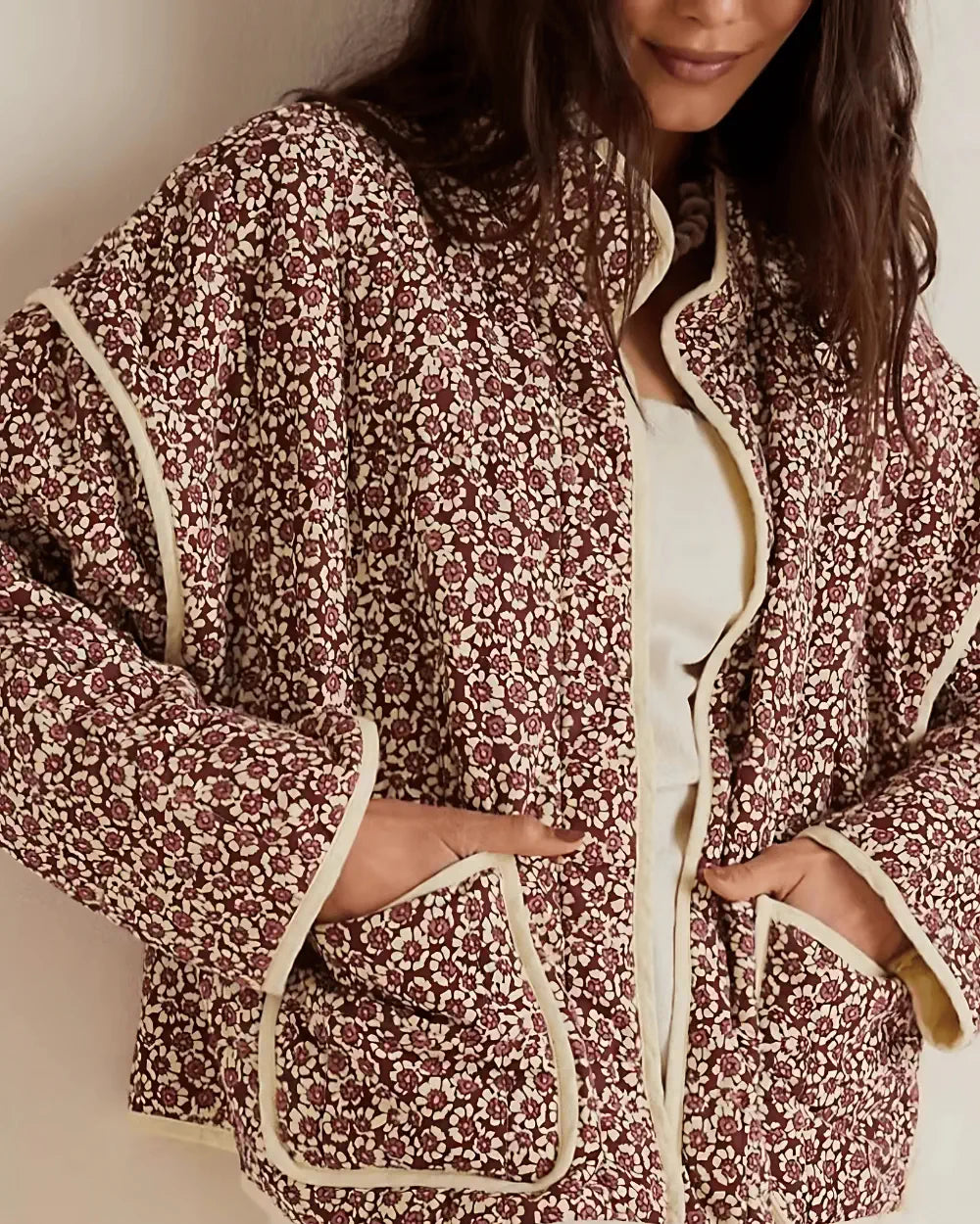 Veste kimono japonaise fleurie rose elegante Sakurako