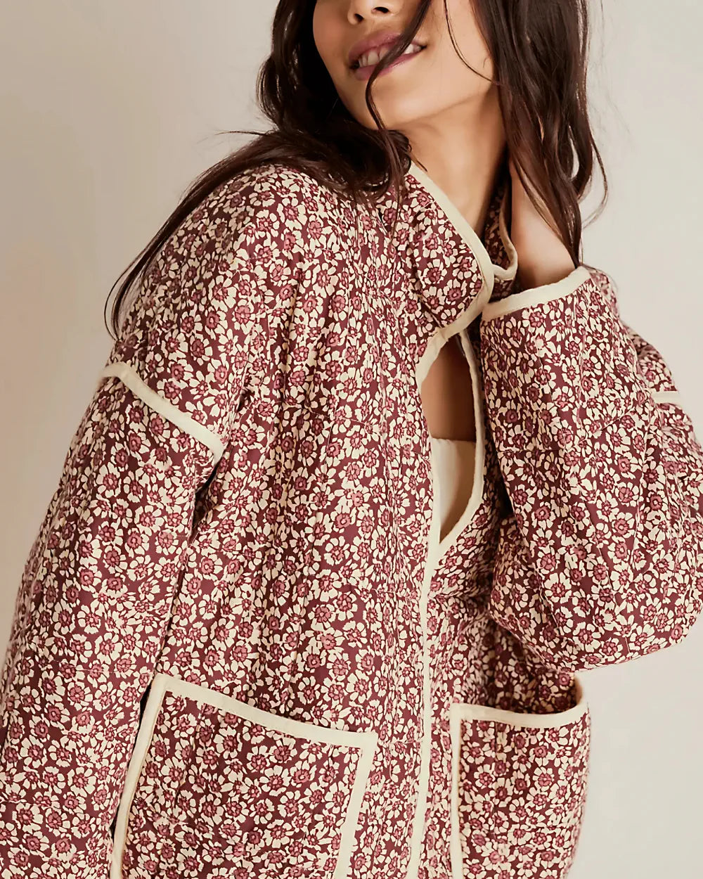 Veste kimono japonaise fleurie rose elegante Sakurako