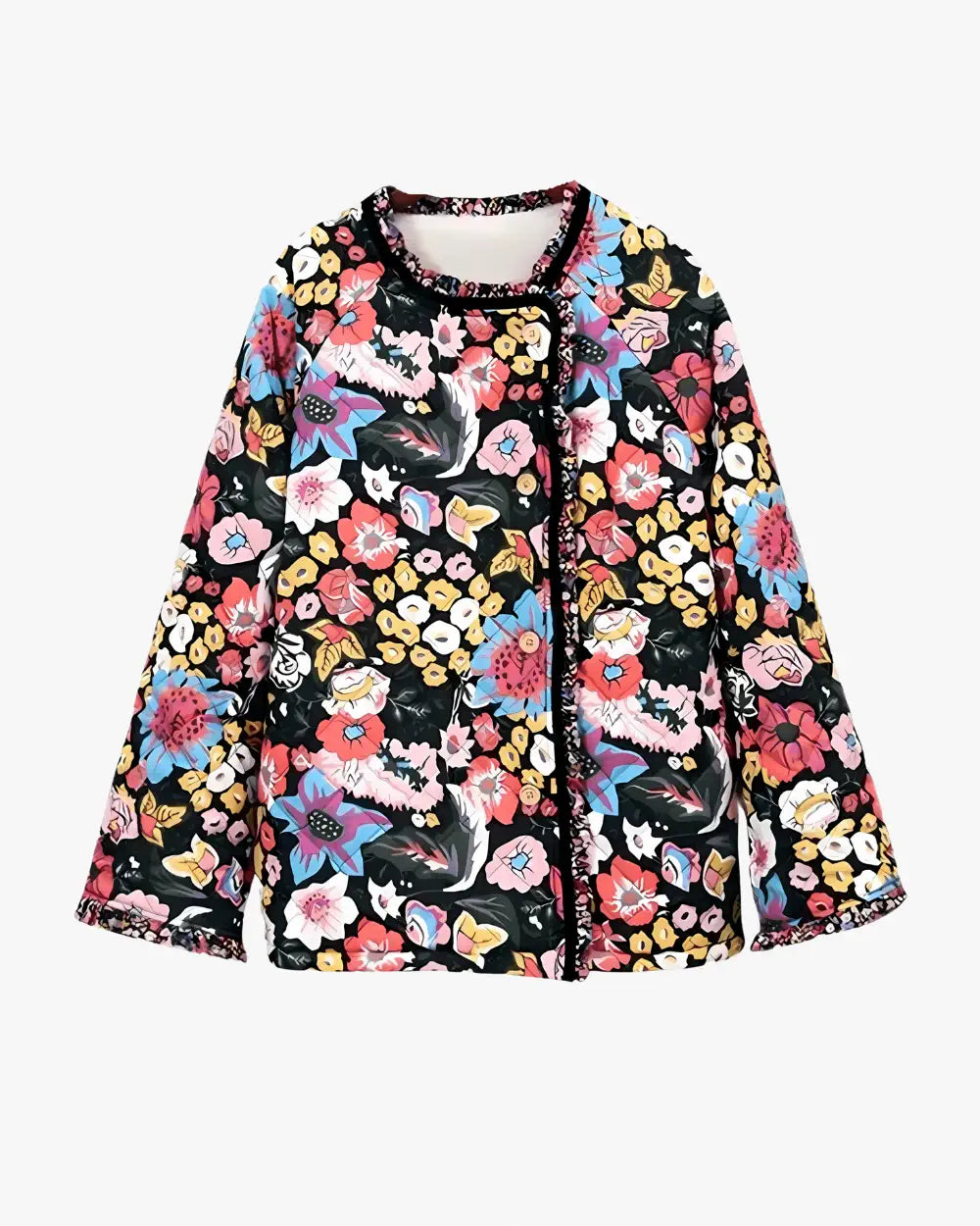 Veste kimono japonaise noire à fleurs colorées Hanaakari