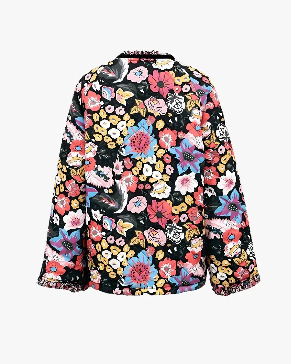 Veste kimono japonaise noire à fleurs colorées Hanaakari