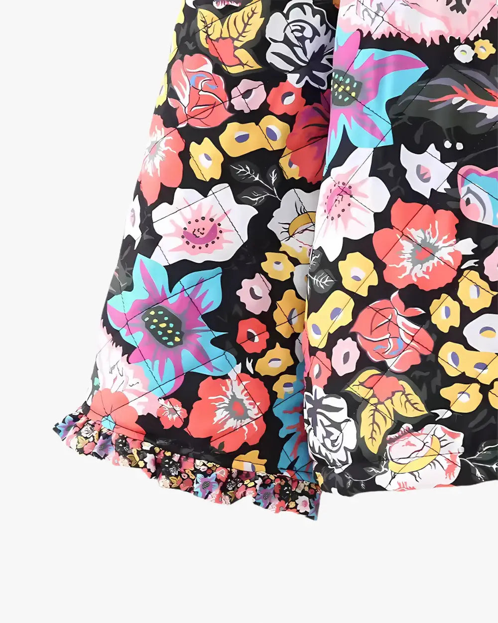 Veste kimono japonaise noire à fleurs colorées Hanaakari
