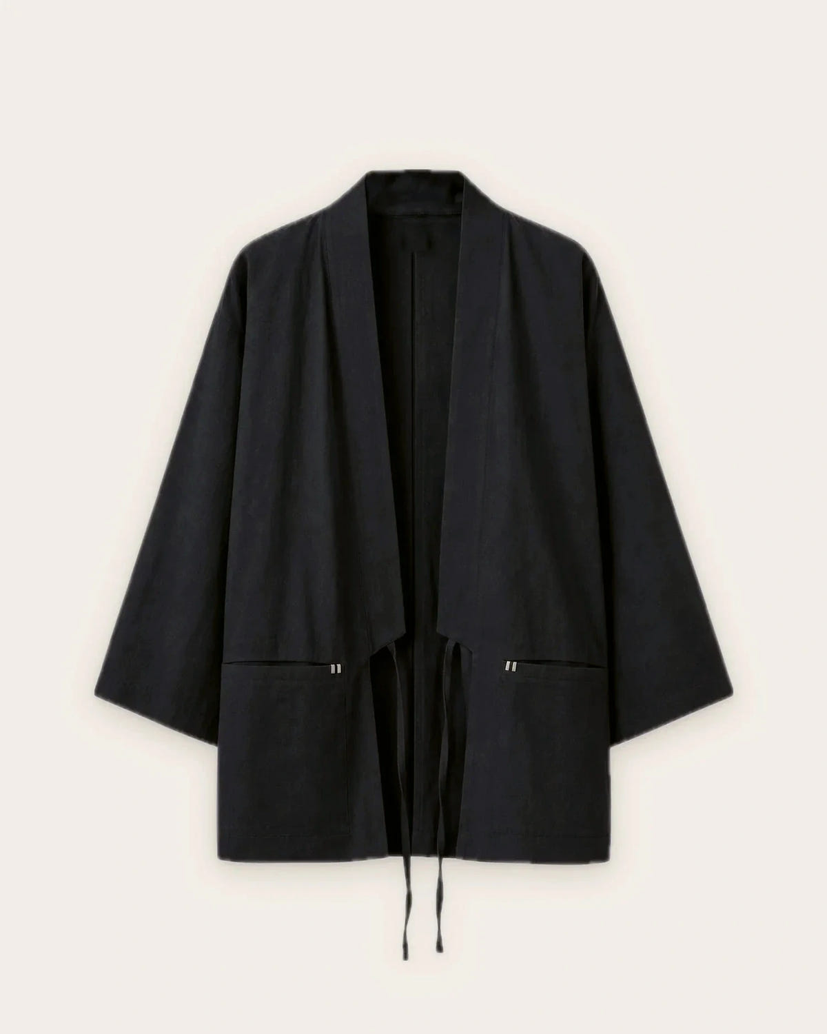 Veste kimono lin noir homme minimaliste Akairo