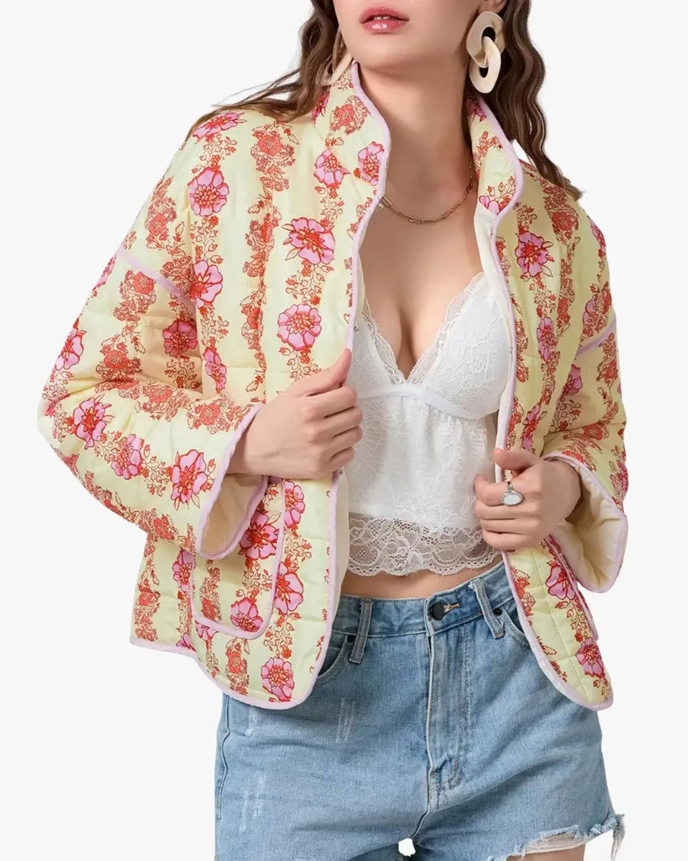Veste kimono matelassée rose femme Amane