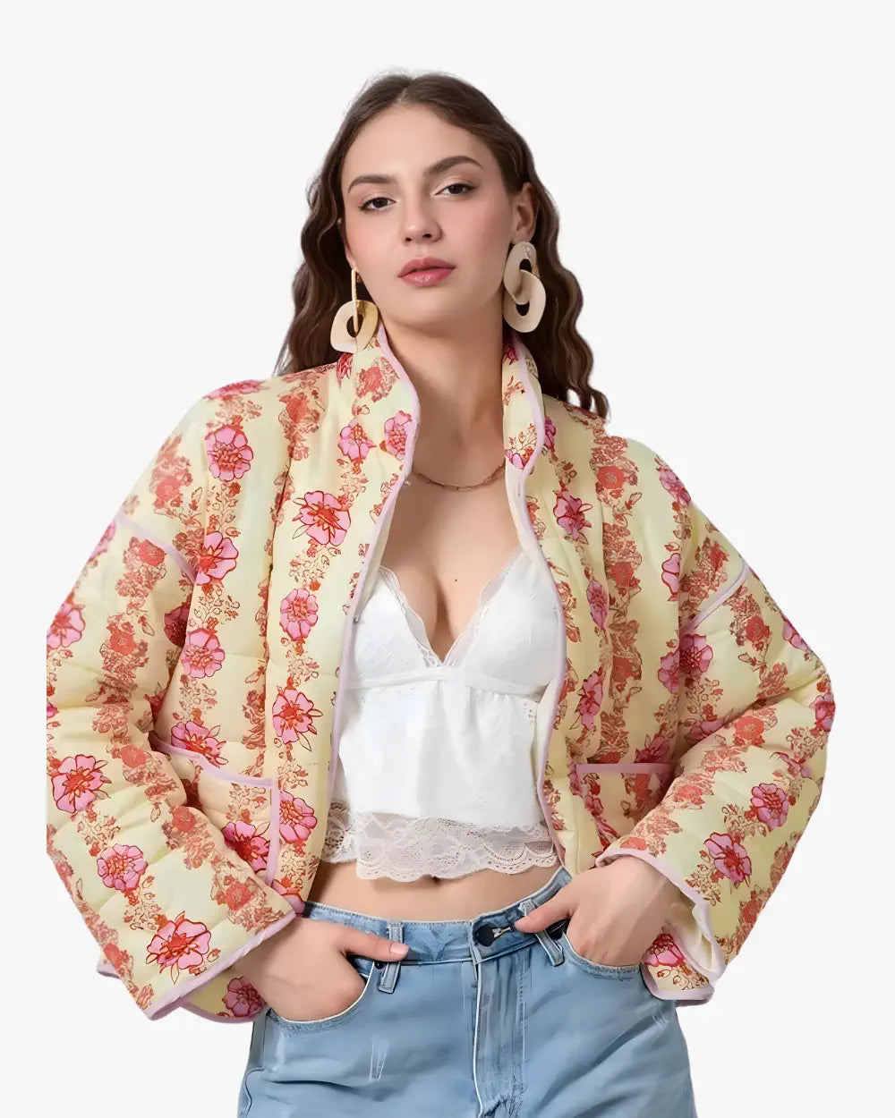 Veste kimono matelassée rose femme Amane