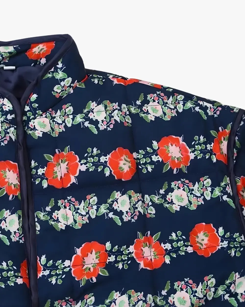 Veste kimono matelassee femme coton rouge fleuri Tsukihana