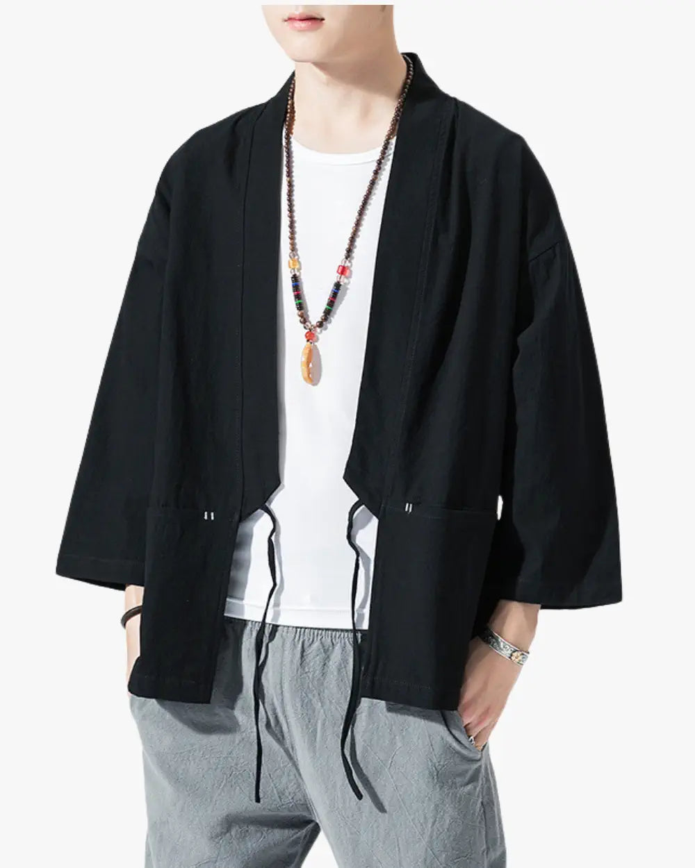 Veste kimono noire homme minimaliste Akairo