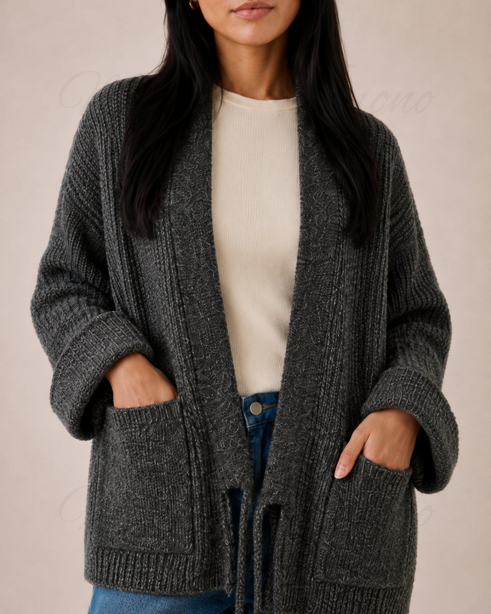 cardigan kimono femme gris laine oversize