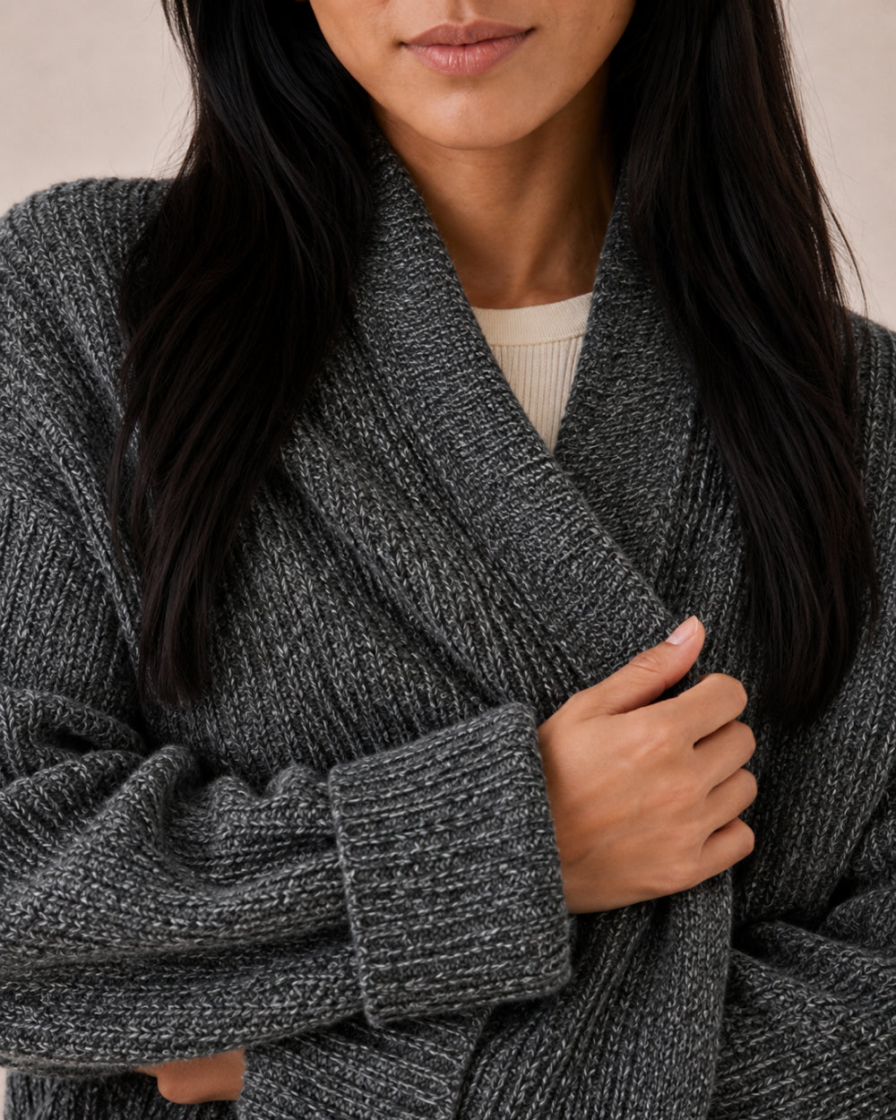 cardigan kimono femme gris laine oversize