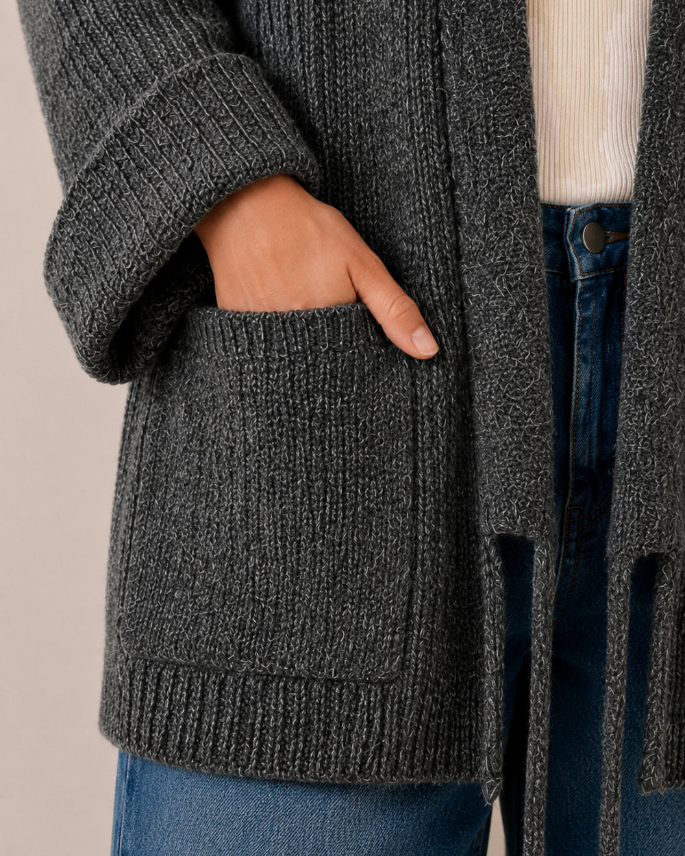 cardigan kimono femme gris laine oversize