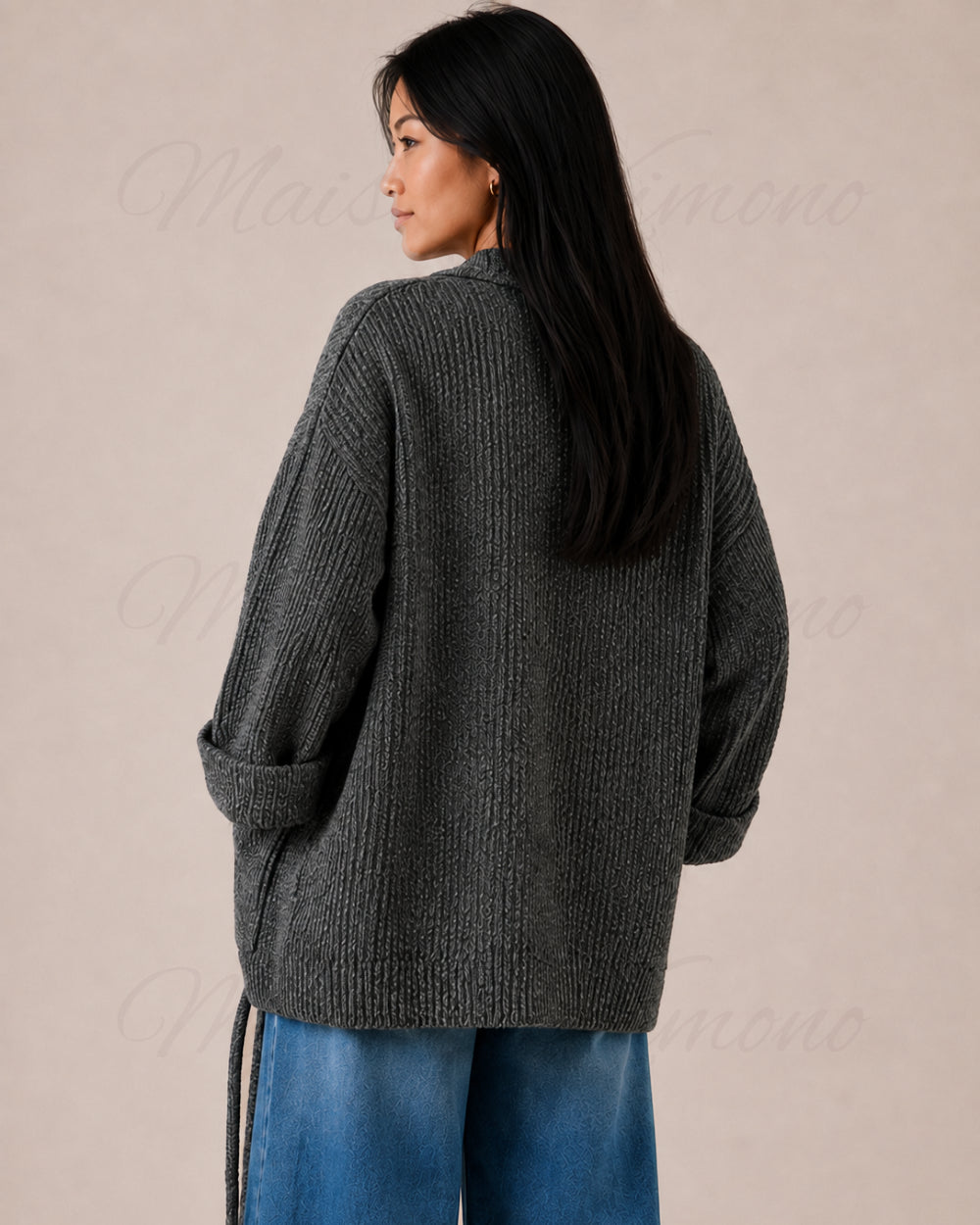cardigan kimono femme gris laine oversize