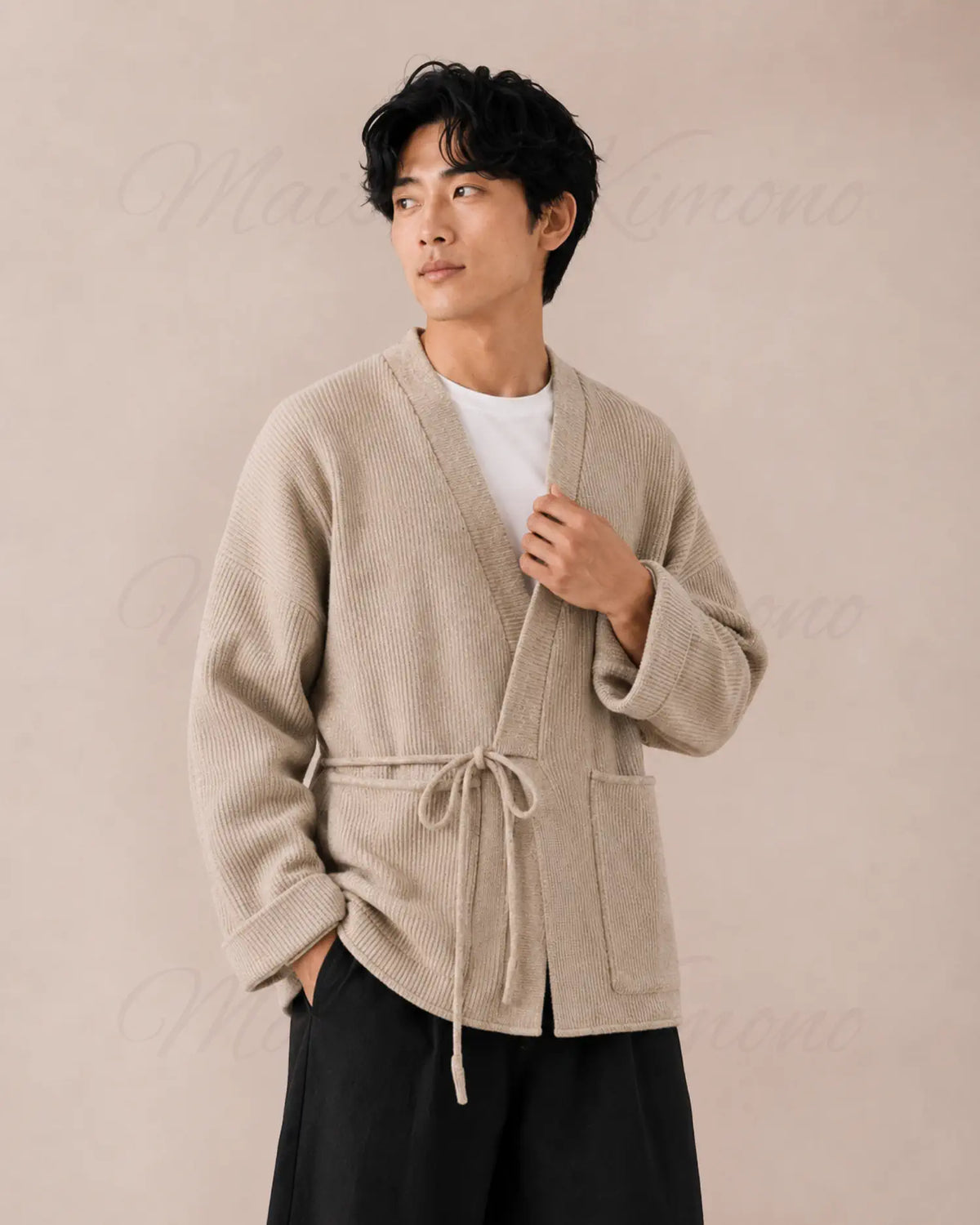 cardigan kimono homme beige japonais