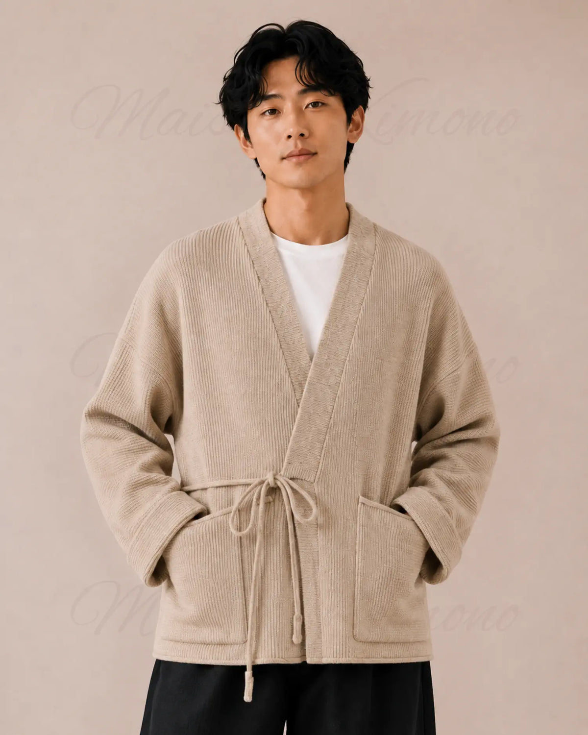 cardigan kimono homme beige japonais