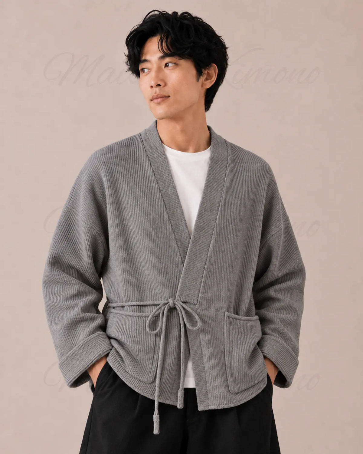 cardigan kimono homme gris japonais