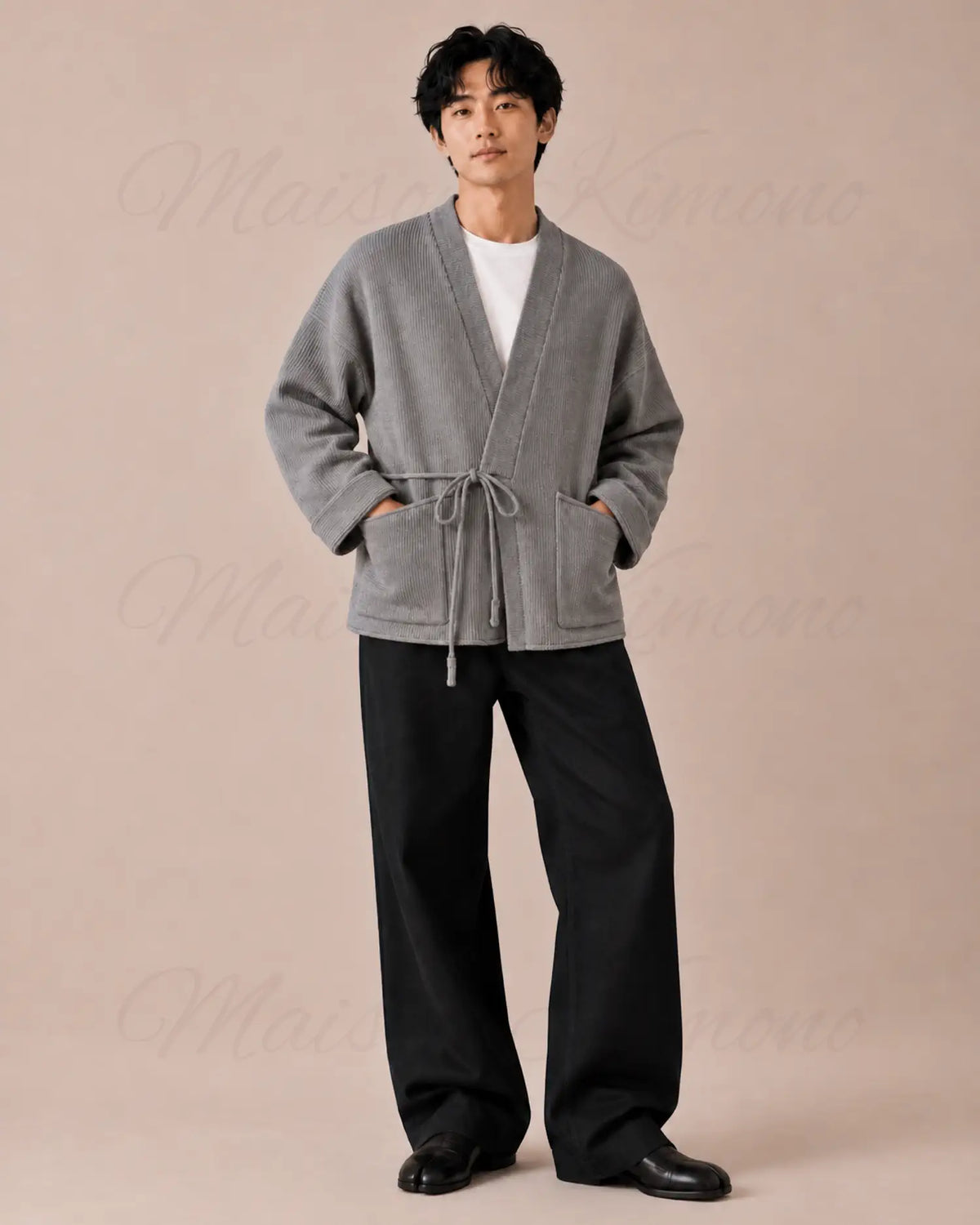 cardigan kimono homme gris japonais