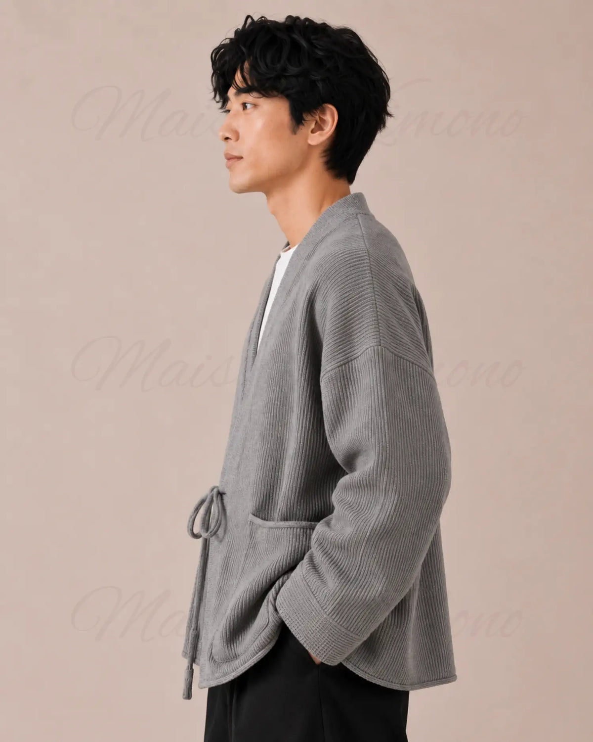 cardigan kimono homme gris japonais