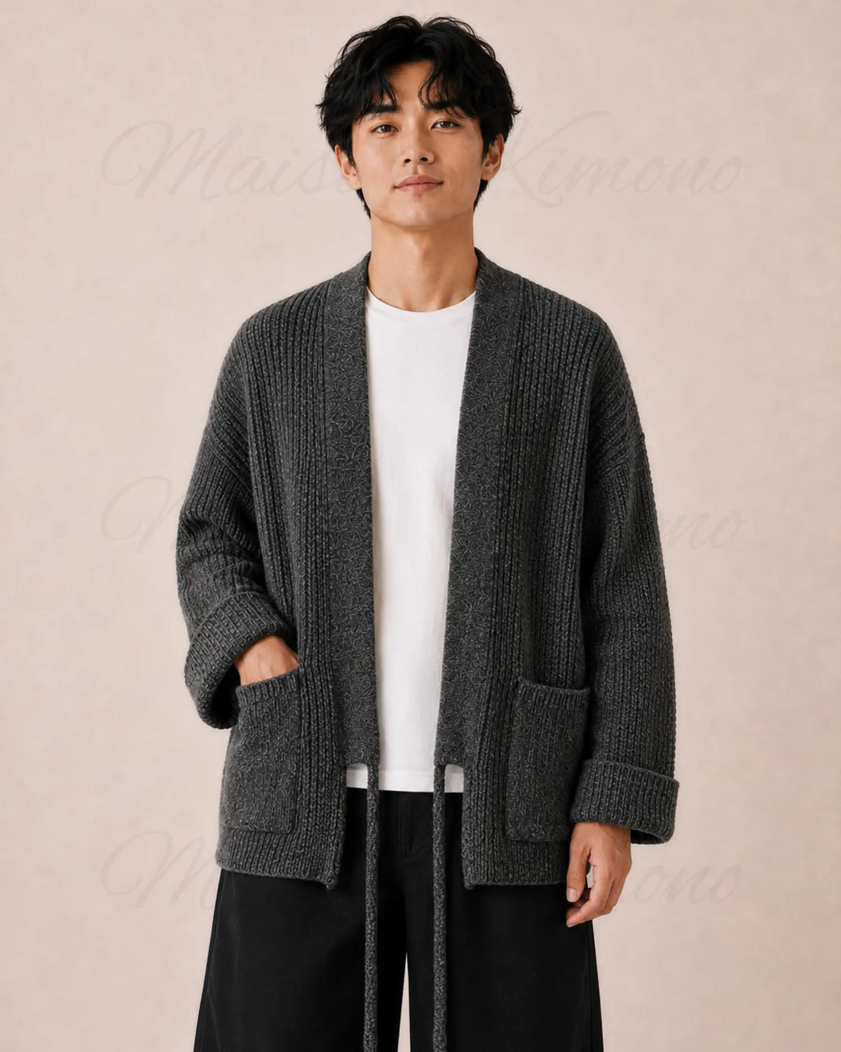 cardigan kimono homme oversize laine gris
