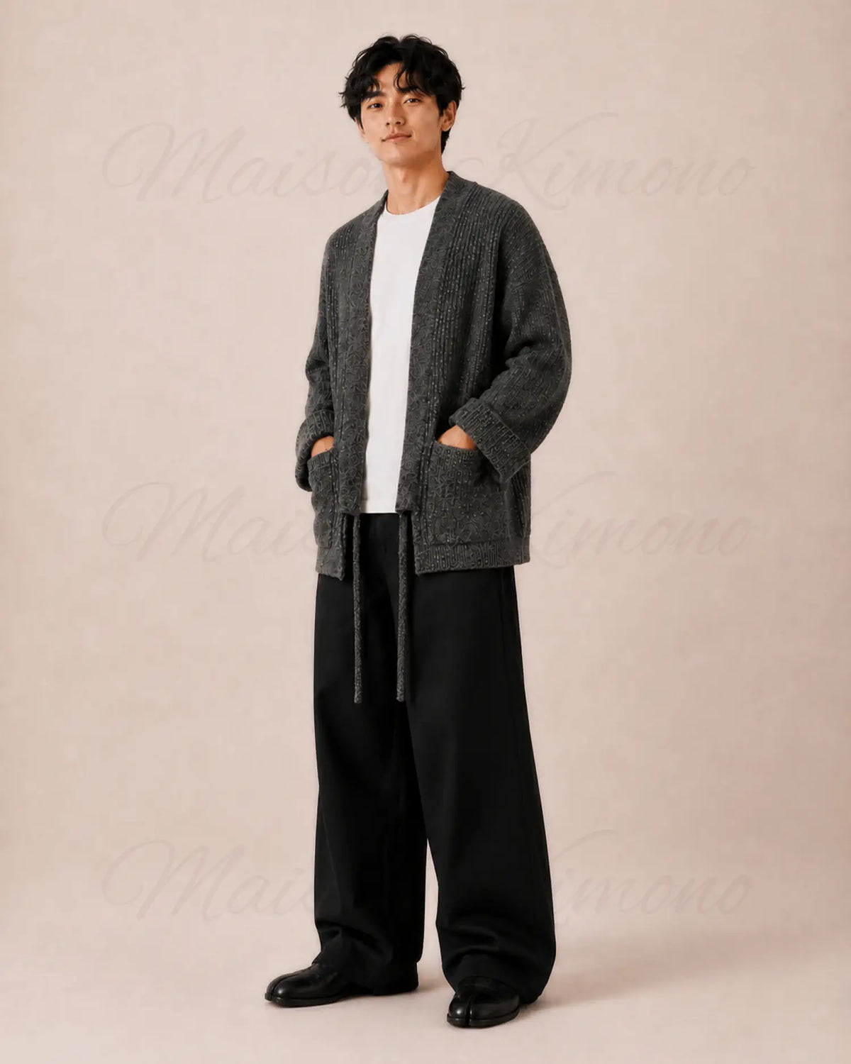 cardigan kimono homme oversize laine gris