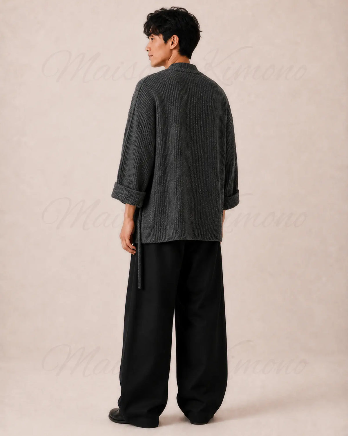 cardigan kimono homme oversize laine gris