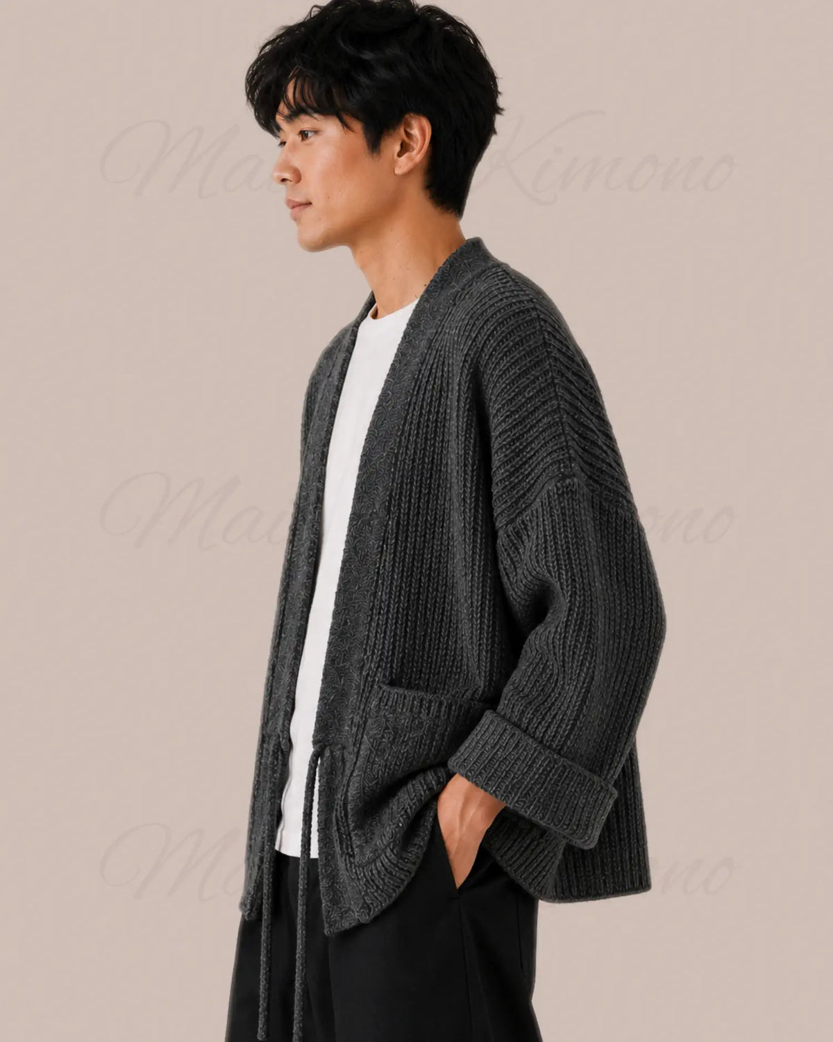 cardigan kimono homme oversize laine gris