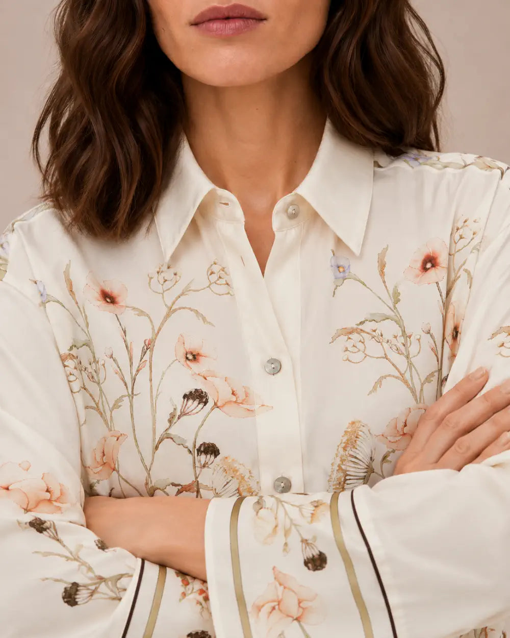 chemise kimono femme beige fleuri