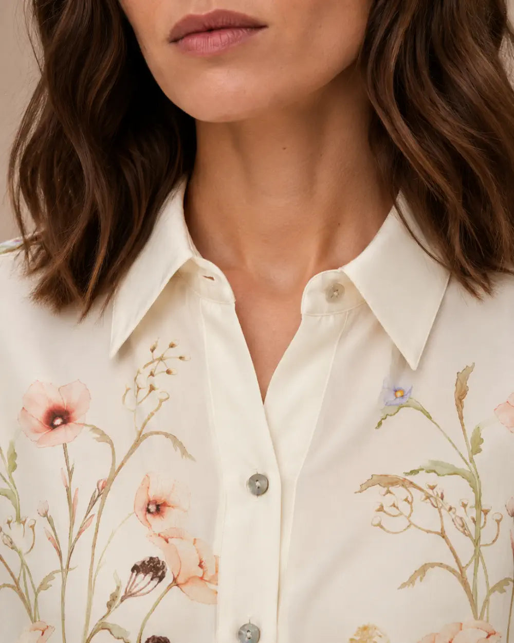 chemise kimono femme beige fleuri