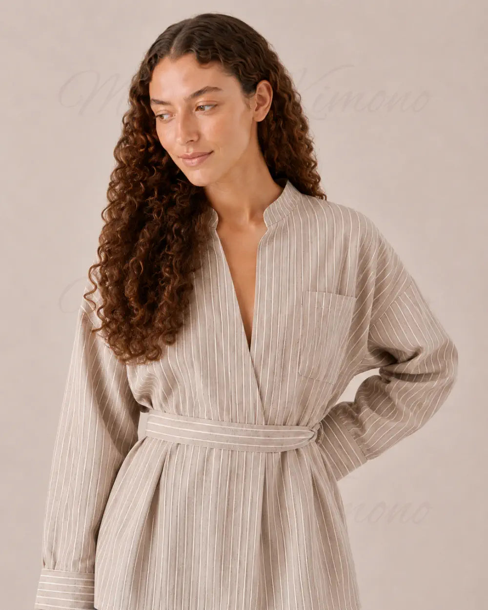 chemise kimono femme coton beige oversize