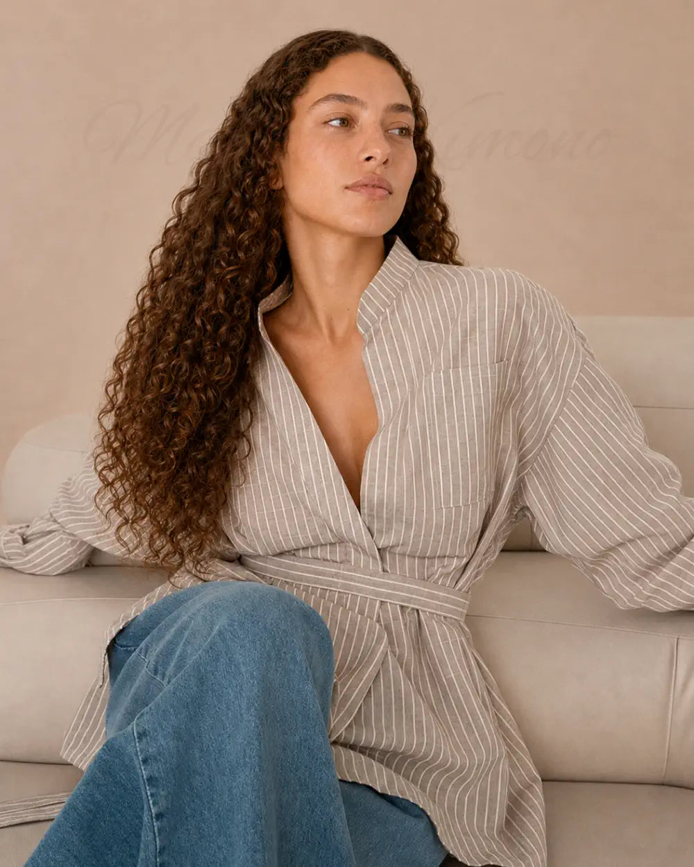 chemise kimono femme coton beige oversize