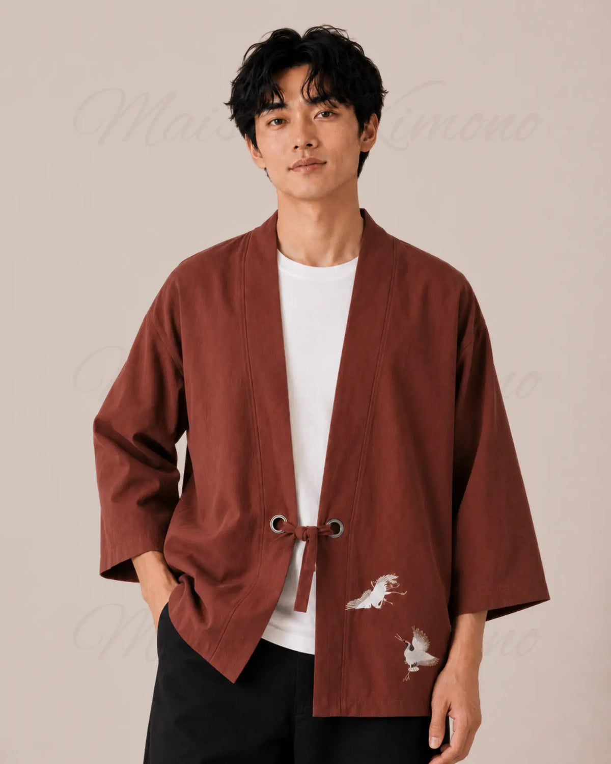 chemise kimono homme marron japonais