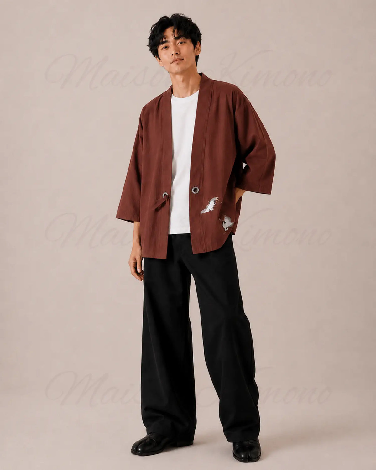 chemise kimono homme marron japonais