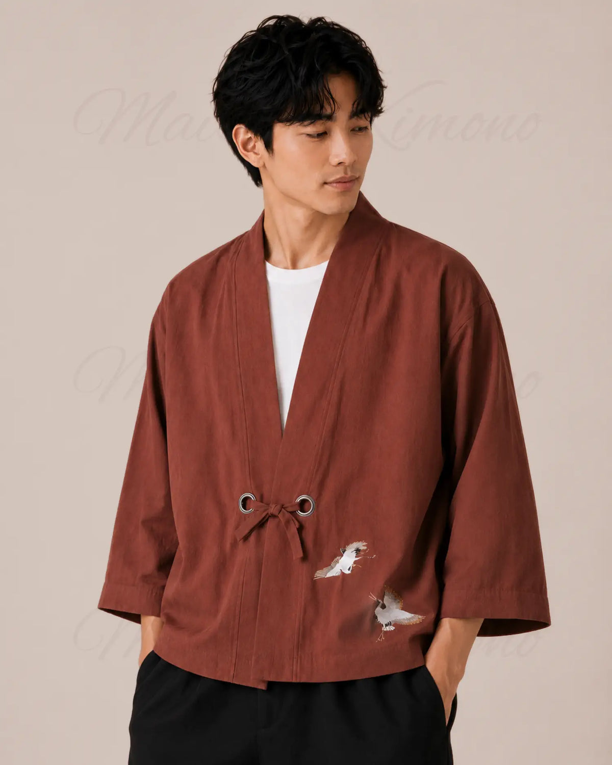 chemise kimono homme marron japonais