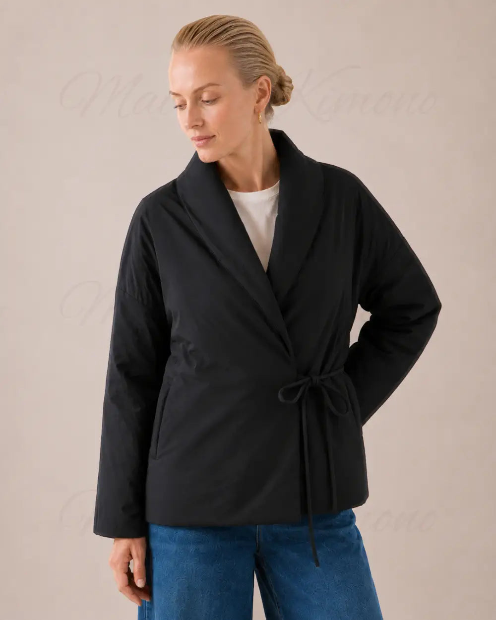 doudoune kimono femme noir matelassee
