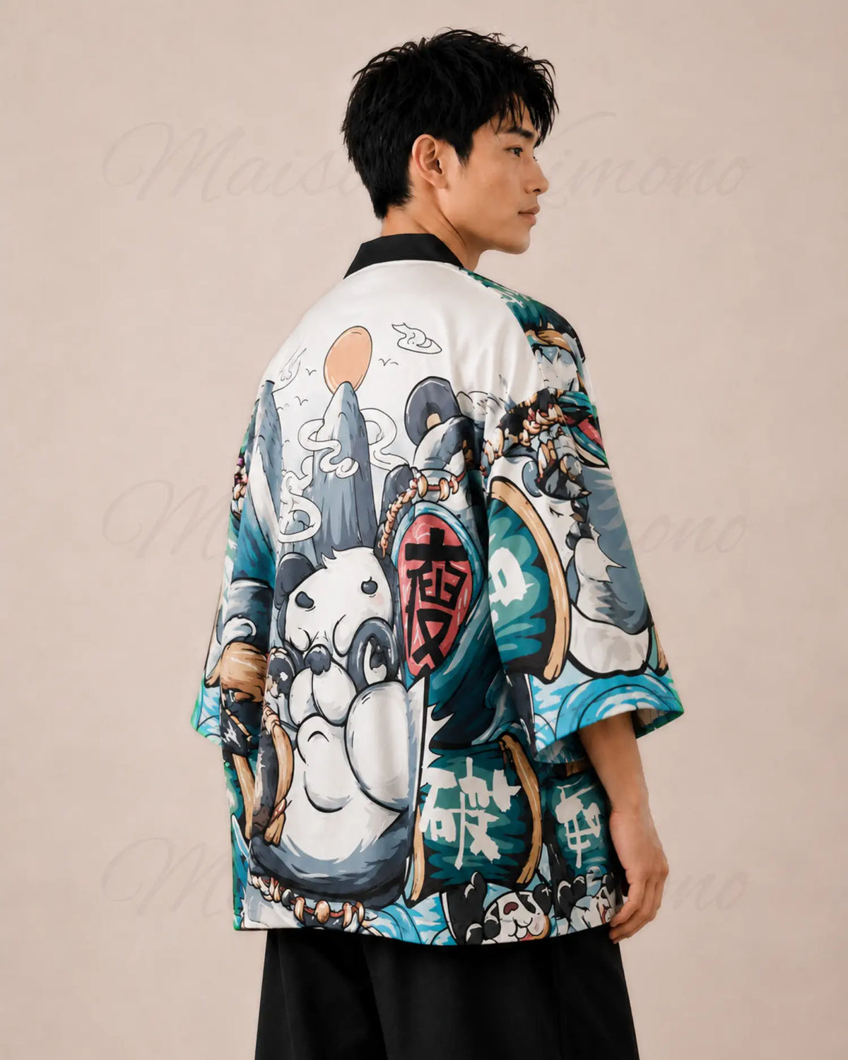 haori homme blanc japonais motif panda