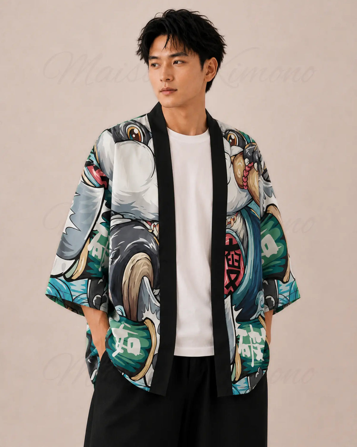 haori homme blanc japonais motif panda