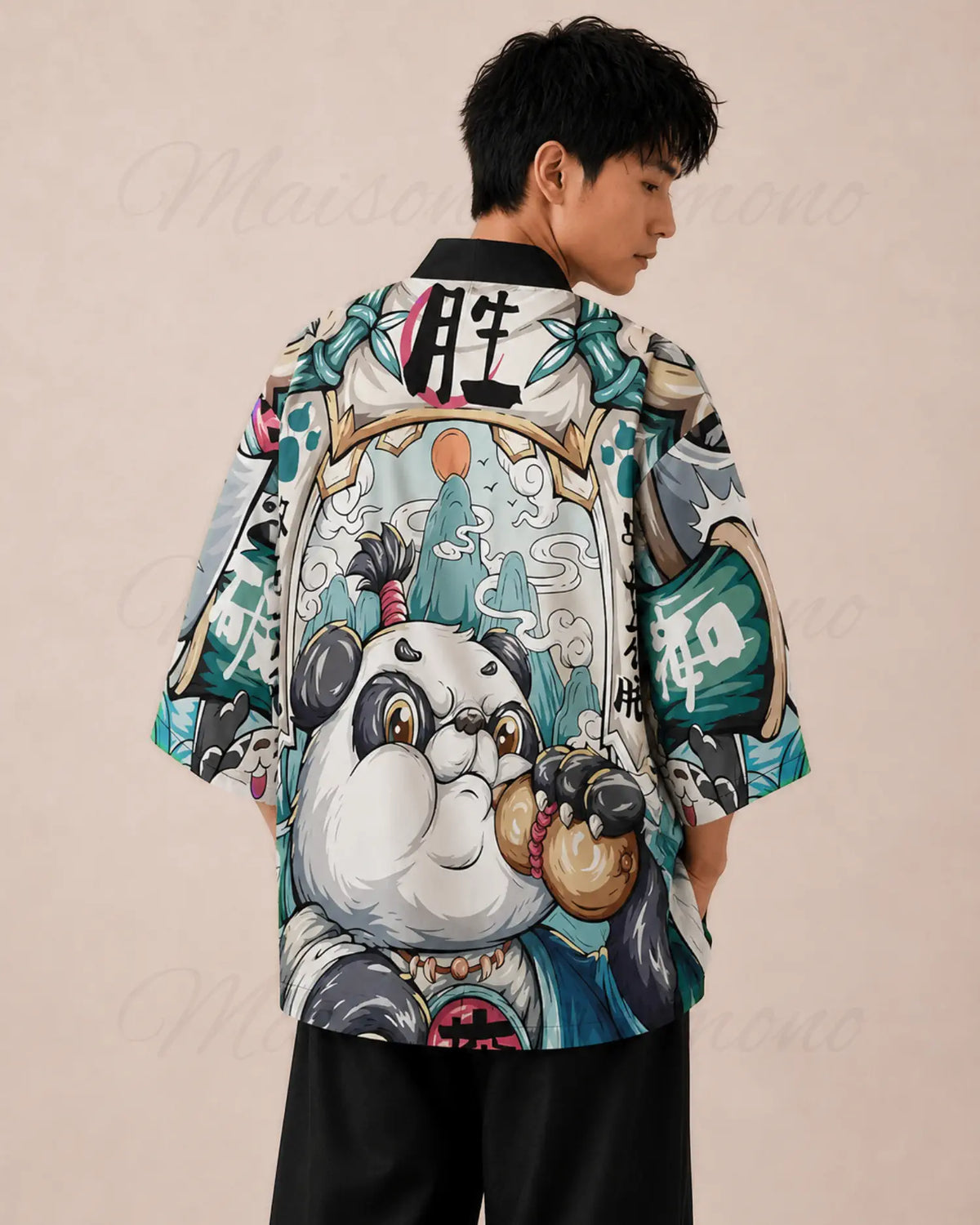 haori homme blanc japonais motif panda