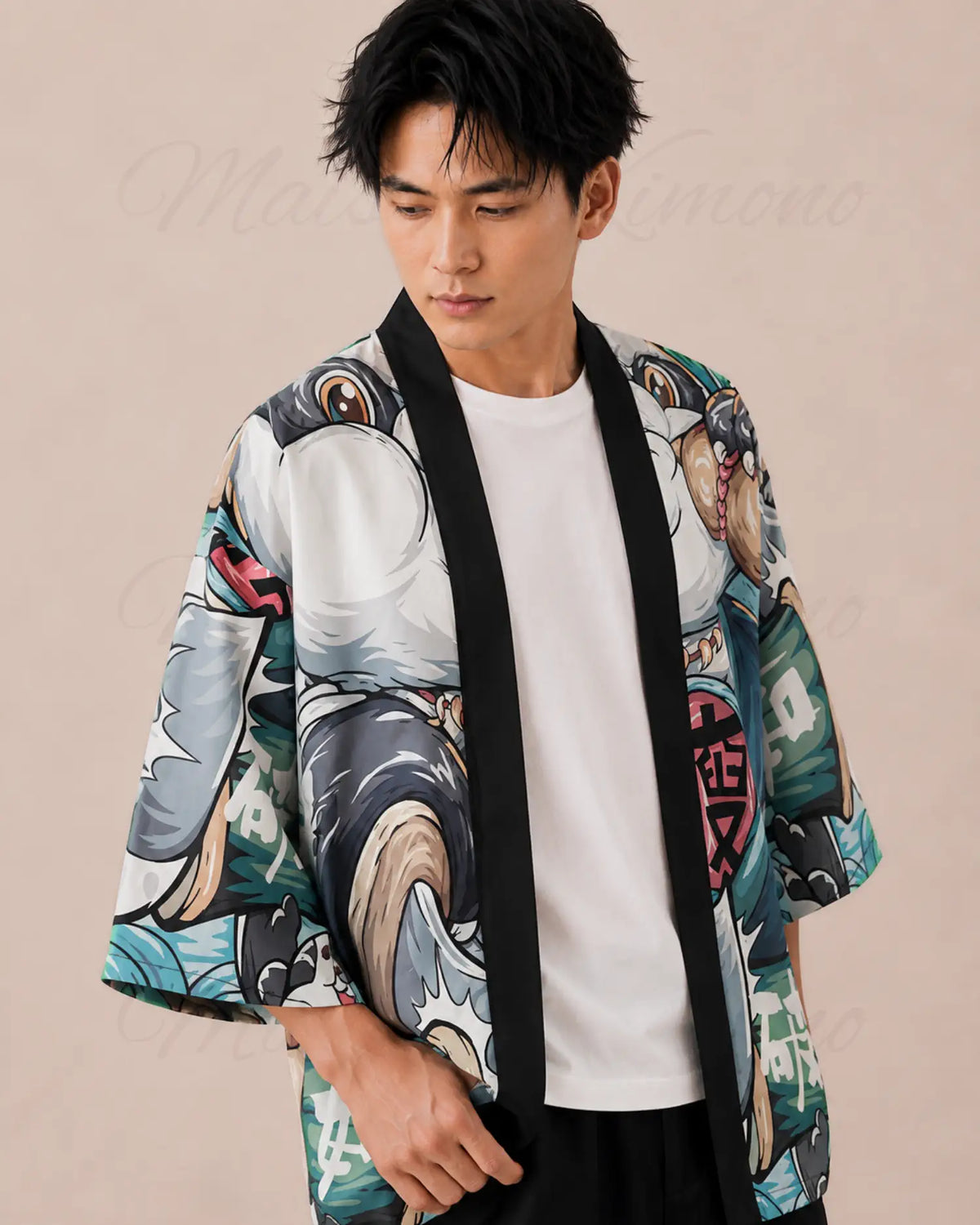 haori homme blanc japonais motif panda