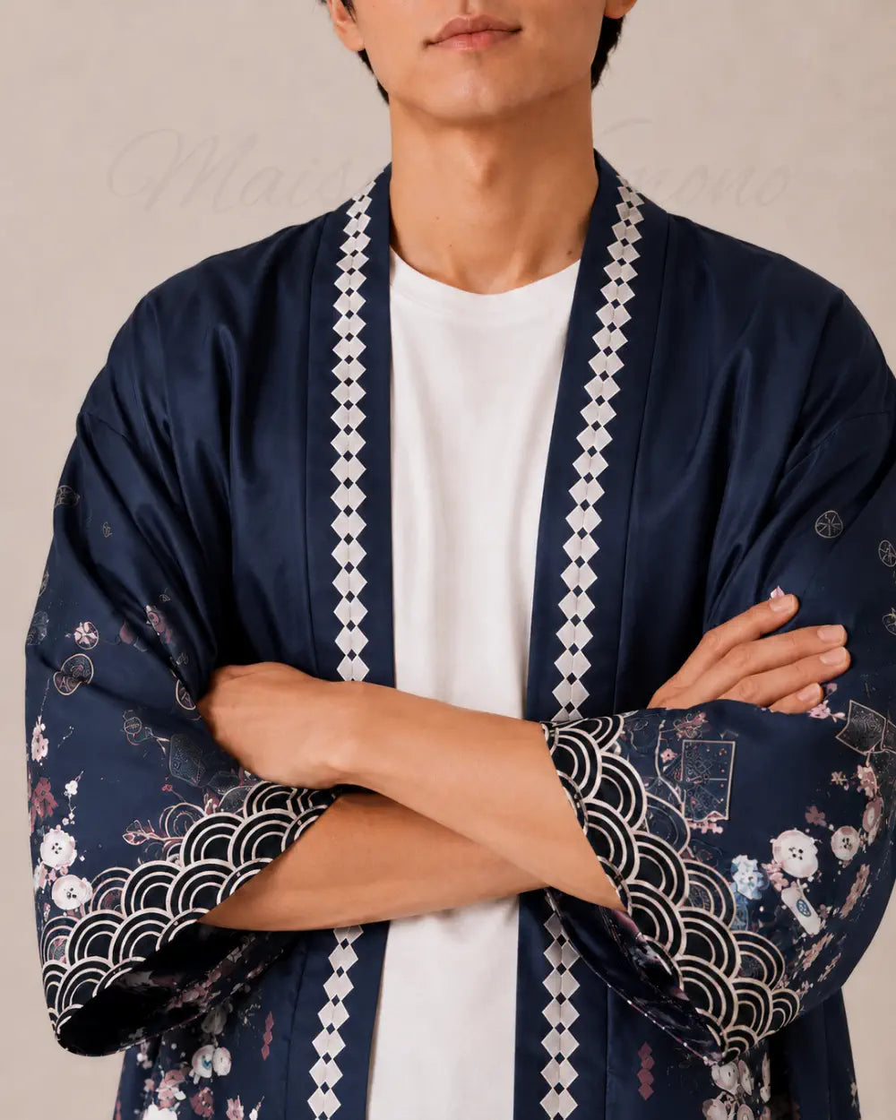 haori homme bleu cerisiers japonais