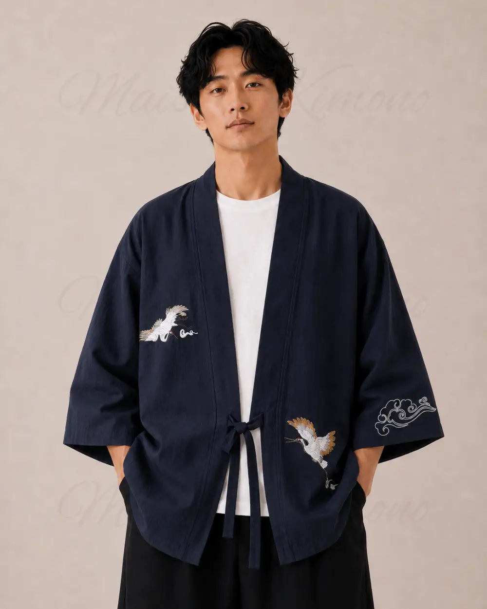 haori homme bleu coton japonais