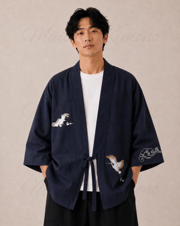 haori homme bleu coton japonais