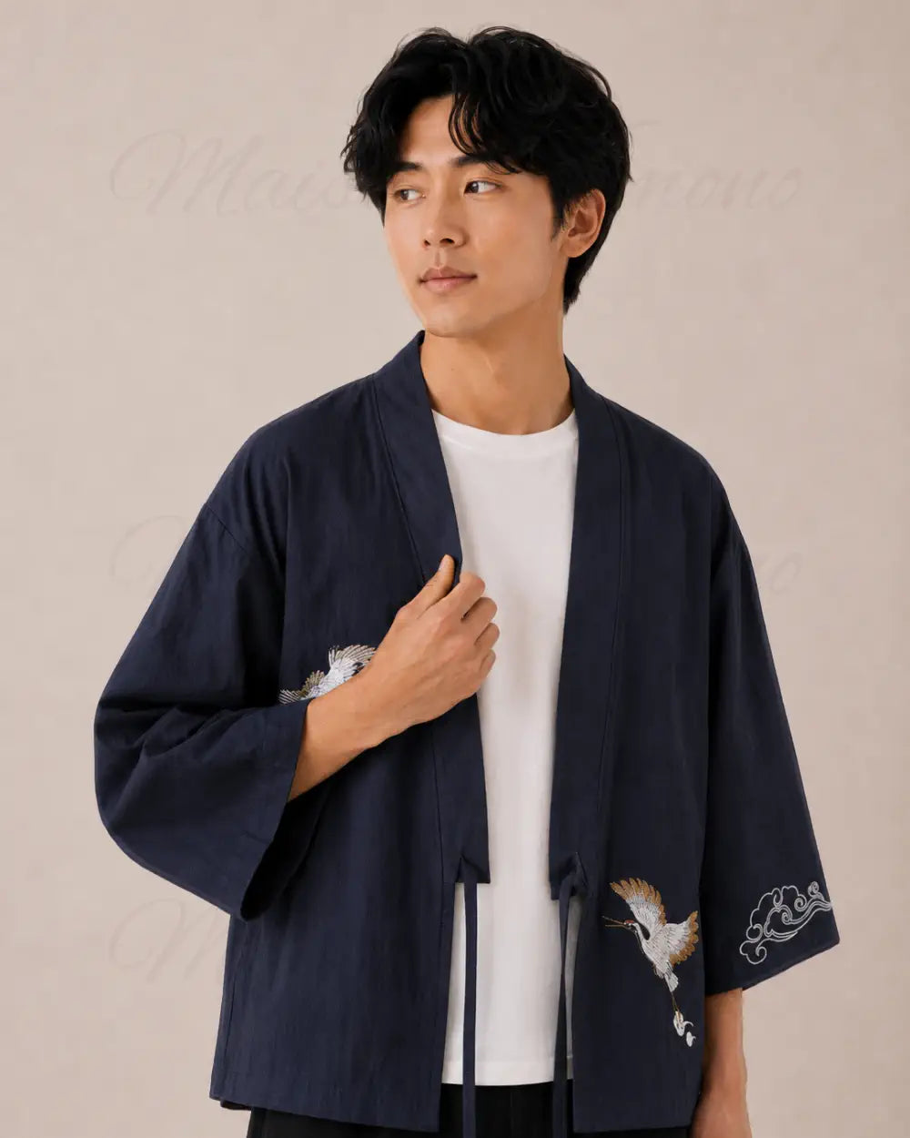 haori homme bleu coton japonais