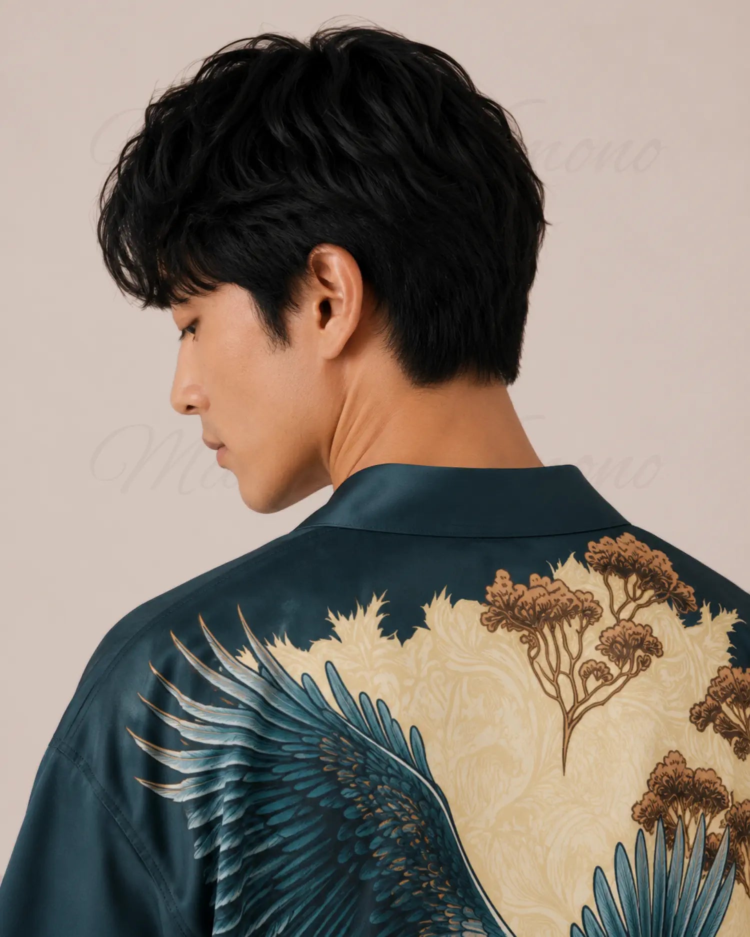 haori homme bleu moderne motifs herons