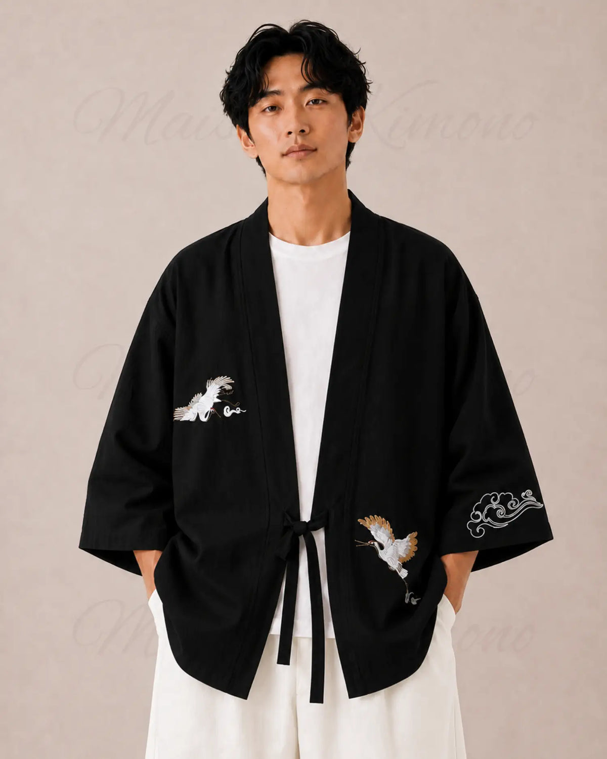 haori homme noir coton japonais